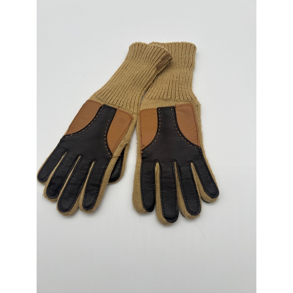 Vintage Leather Knit Back Driving Gloves Brown/Tan‎ Workwear Ranch Unisex - Picture 2 of 6